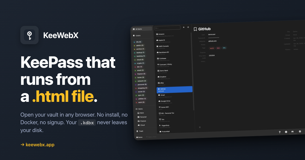 KeeWebX — open a KeePass vault in your browser